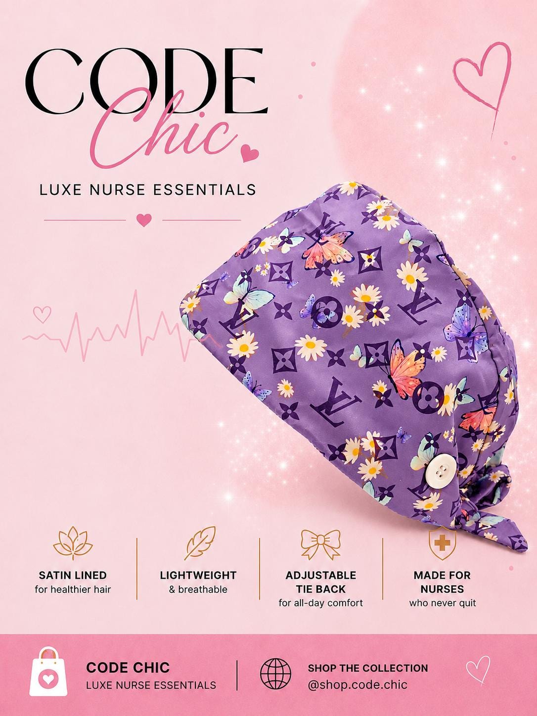 Lavender Bloom | Fall Collection | Satin lined | Adjustable Tie Back Scrub Cap | Gift for Nurses