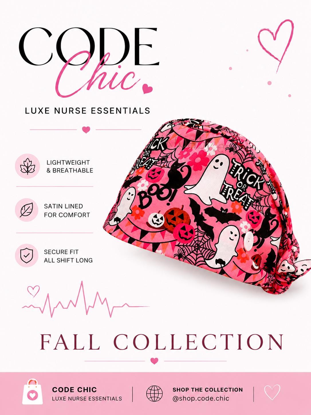 Boo Belle | Fall Collection | Satin lined | Adjustable Tie Back Scrub Cap | Gift for Nurses