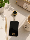 Black Gold RN Badge Reel, Luxury Nurse Badge Holder, Retractable Clip, Nurse Accessories Set