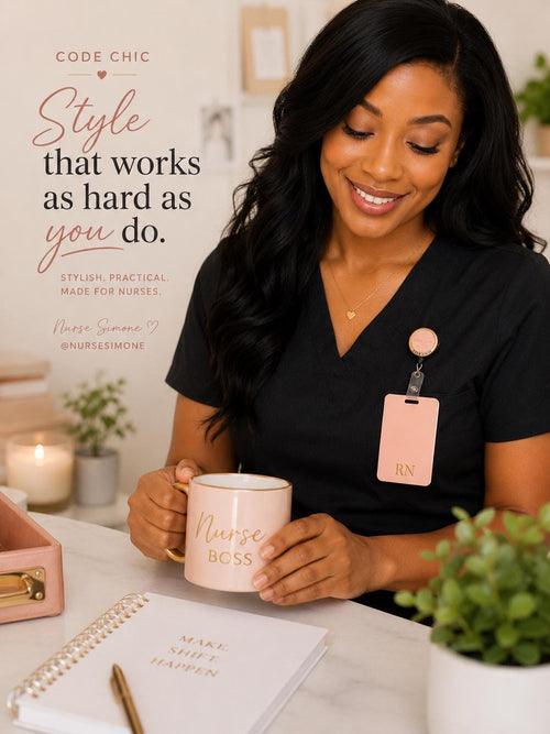 Blush Pink RN Badge Reel with Gold Hardware, Luxury Nurse Accessories